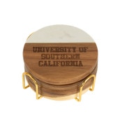 USC Trojans University of Southern California Acacia Wood and Marble Coasters 4pk
